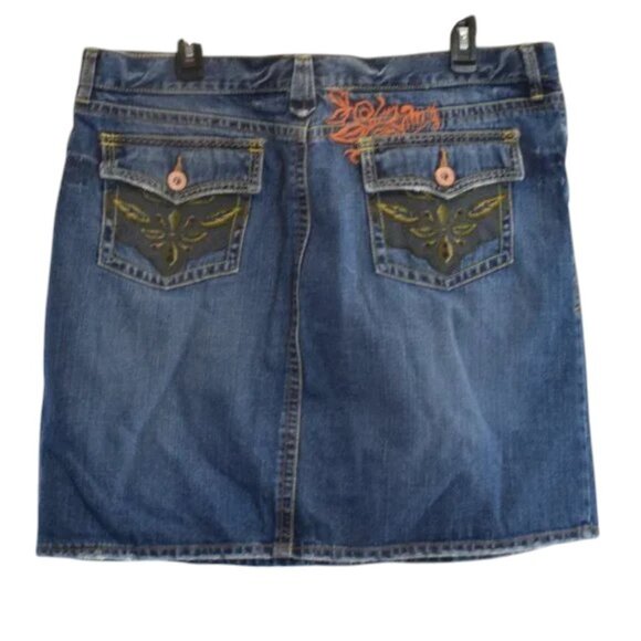 Old Navy Denim Blue Jean Skirt Embroidered Distressed Plus Size - Picture 1 of 8